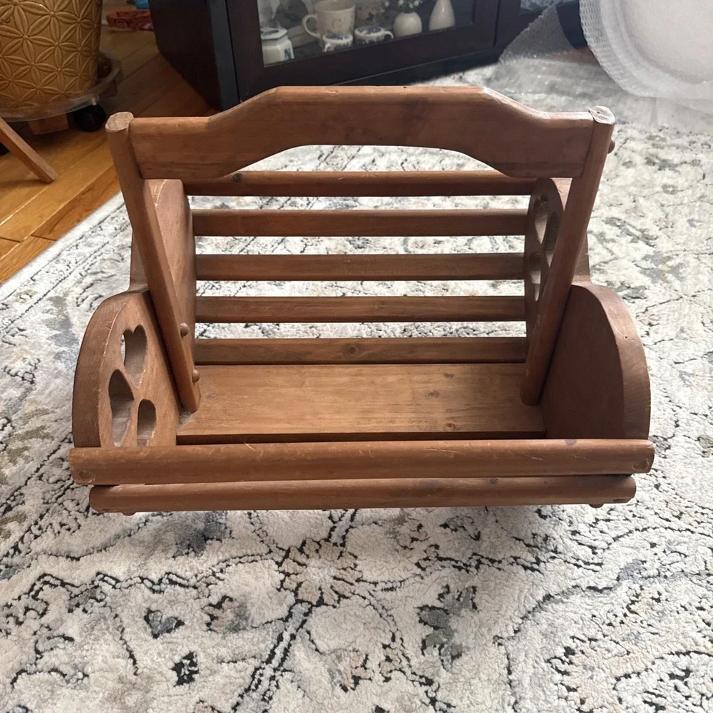 Vintage Wooden Heart Basket Handmade USA Decor Storage Large 15